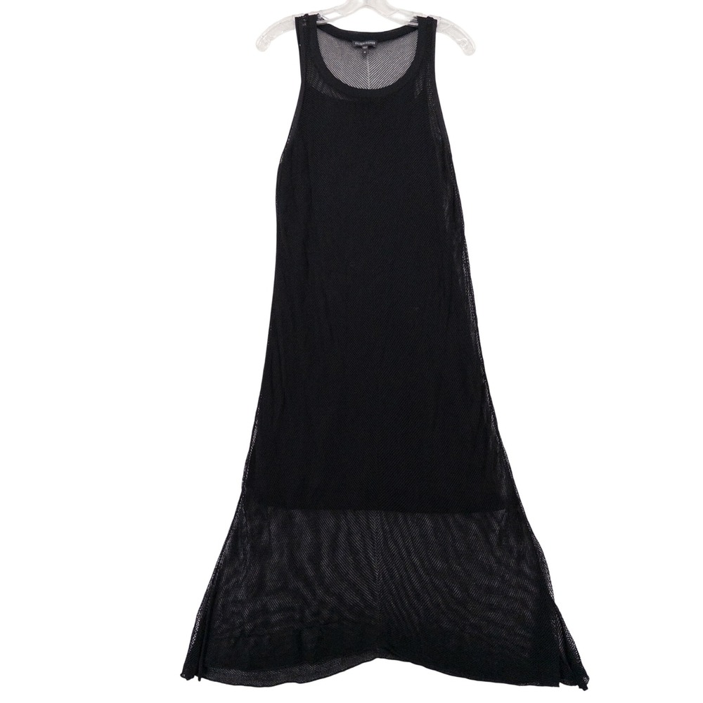 Eileen Fisher Womens Mesh Overlay Midi Dress Sz Medium Black Layered Sleeveless